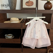 柠里女童夏季套装25新款宝宝国风无袖旗袍半裙夏装时尚中式两件套