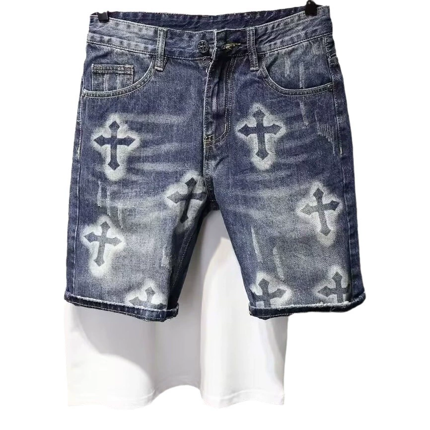 Европейские и американские тяжелые инженерные ретро мойки дыры патчи джинсовые шорты мужские летние свободные прямые трусы красивые повседневные укороченные брюки