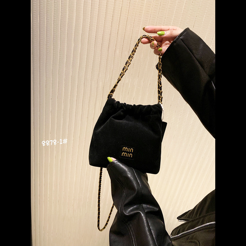 Bolsas de basura de cuero esmerilado para mujeres, bolsas de cadena de gamuza vintage, bolsos de mano, bolsos de cubo de crossback delicados