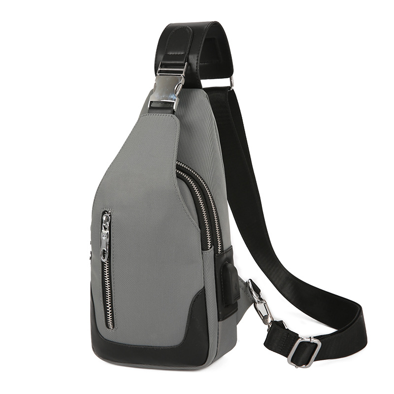 Bolsa de pecho de tela Oxford transfronteriza Bolsa de mensajero de negocios de estilo coreano para hombres Bolsa de hombro de bloqueo resistente al desgaste resistente a los arañazos Mochila pequeña USB