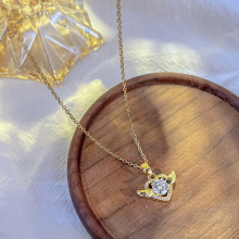 新款爱心天使翅膀吊坠钛钢项链女百搭轻奢高级感锁骨链毛衣链配饰