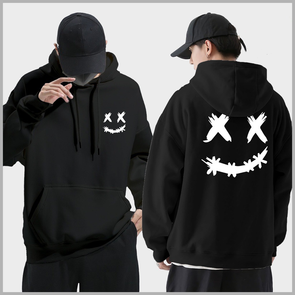 Spring Autumn Wool Men's Hoodie Double Smiley Printed