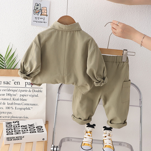  Autumn New Boys Workwear Cardigan Long Sleeve Two-piece Set Boy Baby Casual Pants Suit Dropshipping