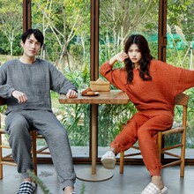 卫衣款五层纱家居服全棉纱布睡衣套装日式简约纯棉加厚秋冬男女款