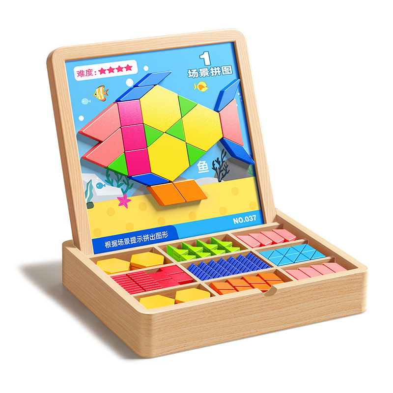 Rompecabezas magnético Tangram, bloques de construcción geométricos magnéticos, regalo para el Día del Niño, juguete educativo de madera para niños de 3 a 6 años
