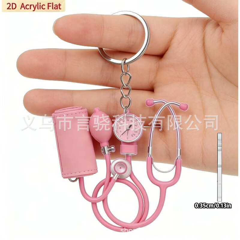 Cross-Border European and American Doctor and Nurse Stethoscope Acrylic Pink Syringe Keychain Pendant Backpack Decoration Cross-Border European and American Doctor and Nurse Stethoscope Acrylic Pink Syringe Keychain Pendant Backpack Decoration