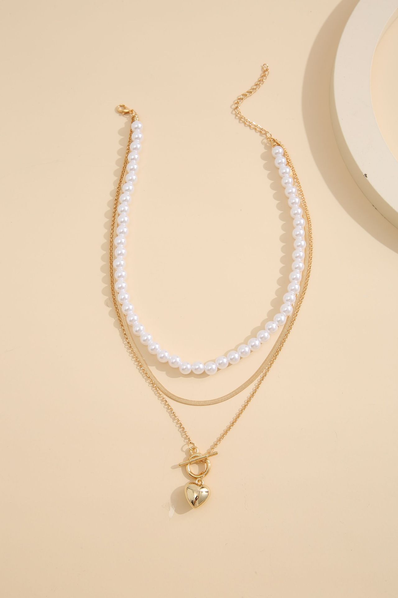 Fashion Heart Shape Alloy Plating Artificial Pearls Womenu0027S Layered Necklaces