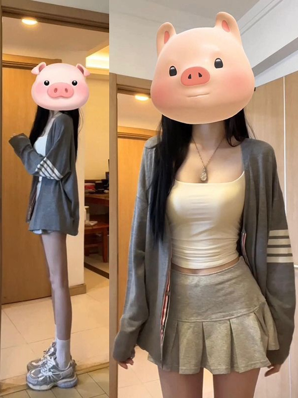 设计感拼接撞色V领针织外搭开衫女外套初春秋学院风宽松遮肉显瘦|undefined
