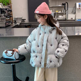 童棉衣冬款女童新款加厚圆点棉袄2025儿童休闲加厚连帽短款棉服潮