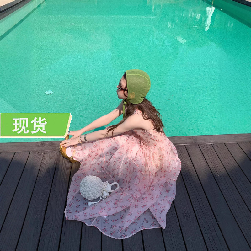 Le Rouge Zhou Meimei Dreamy Pink Floral Organza Vest Dress