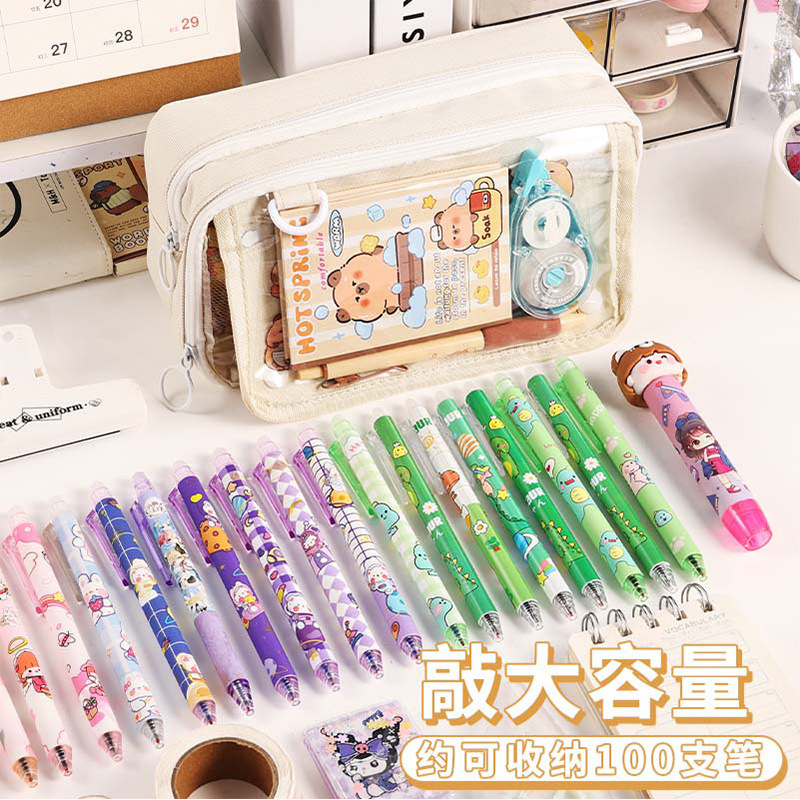 Bolsa de bolígrafo transparente Bolsa de papelería multifuncional para niñas estudiantes de primaria, estudiantes de secundaria secundaria, niños de alto valor facial, tamaño súper grande
