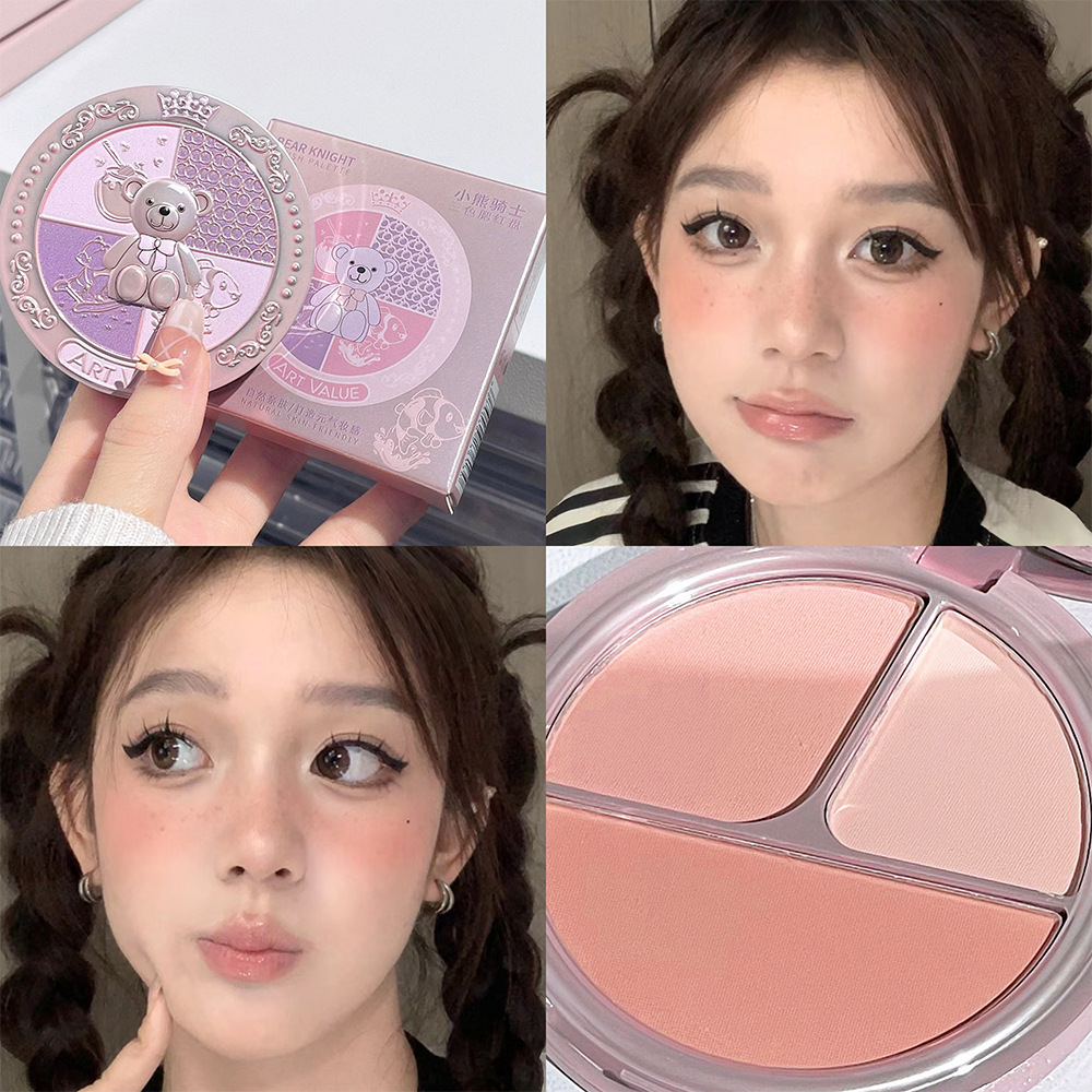 Art Value's new Bear Knight Three-color Blush plate, Rouge Plate, Makeup, Contouring and Highlighter all-in-one plate for export undefined