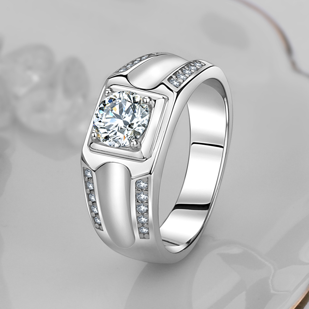Mjz054 Simple 1 carat men's fashionable ring solid double -row drill…