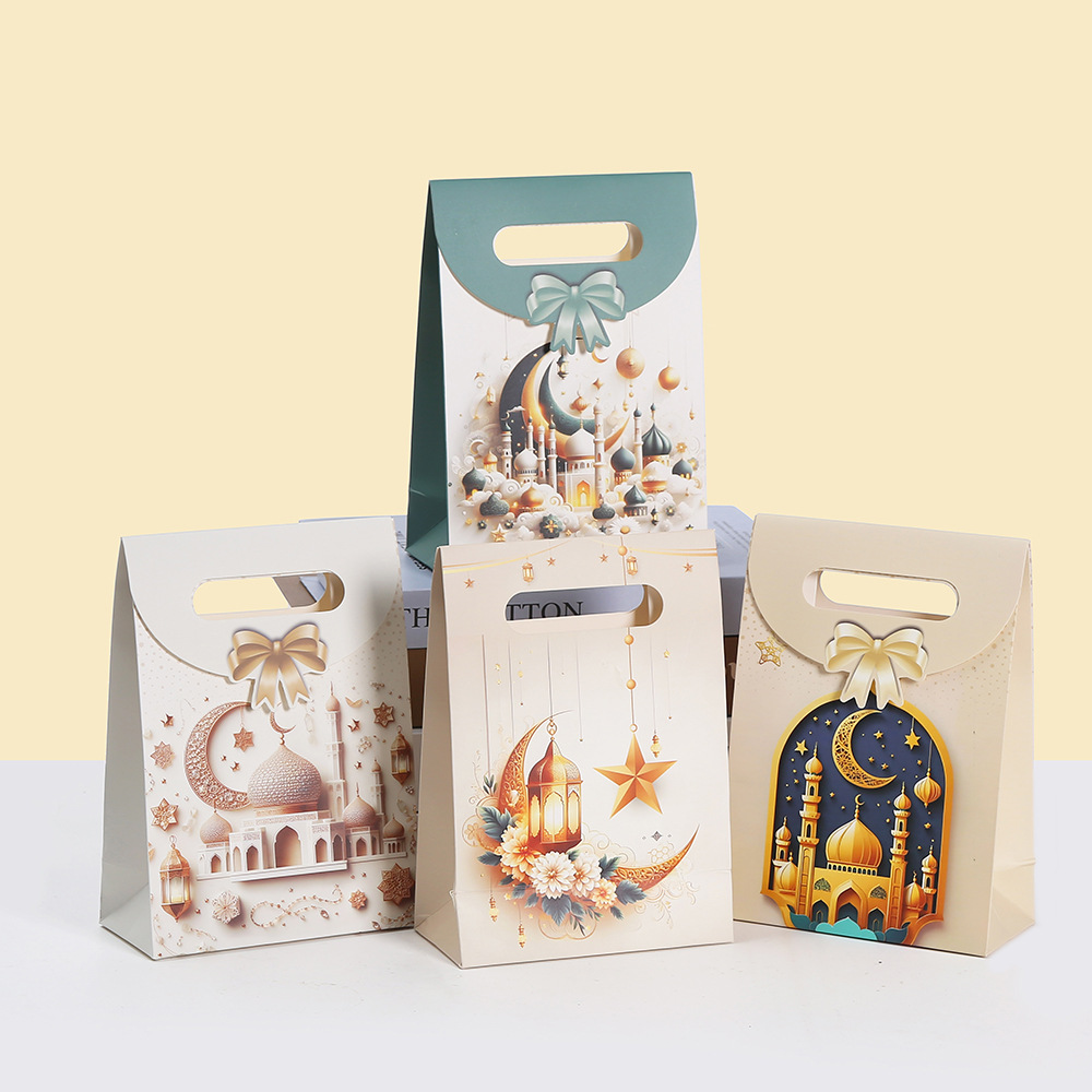 亚马逊月亮节生日派对礼品袋白卡纸简约小清新月亮印花礼品包装袋