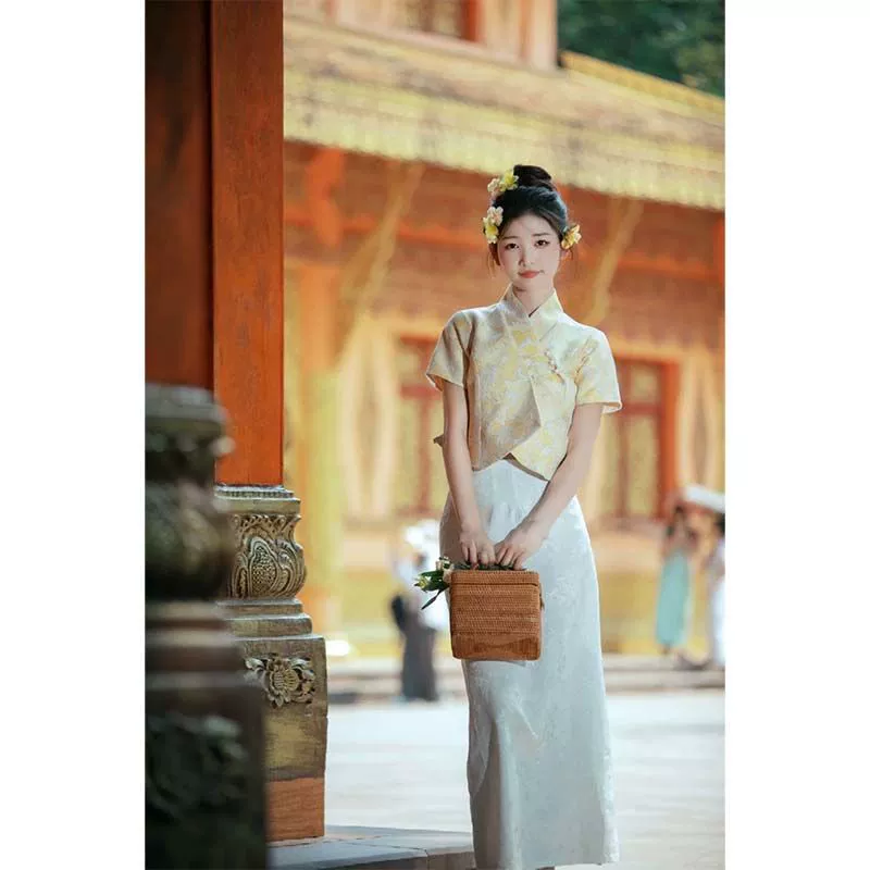 Юньнань Сичуаньбанный Даи, этническая одежда, комплект пуговиц для похудения в китайском стиле, этнический стиль, фестиваль Сонгкран, женская одежда для путешествий и отдыха