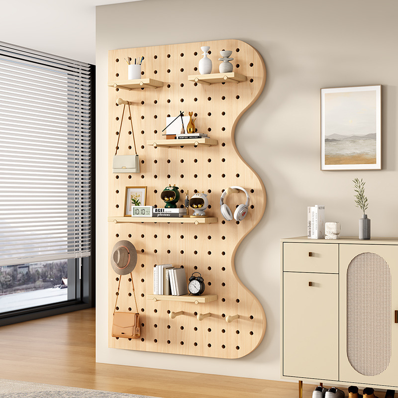 Hole Board Storage Rack Solid Wood Partition Hanging Board Wooden Entrance Wall Hole Wall Bookshelf Wall Display Rack