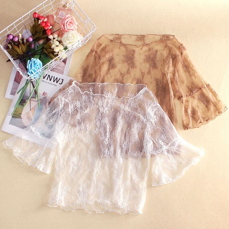 Transparent Undershirt for Women, Short-Sleeved, See-Through, Thin, Sexy Lace, Sheer Mesh, Short Top for Summer