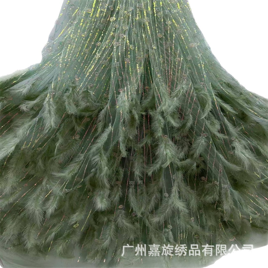Comercio exterior avestruz plumas tridimensionales tela bordada alta vestido de boda vestido de noche ropa de desfile infantil cuentas accesorios de hilo de malla encaje image 6