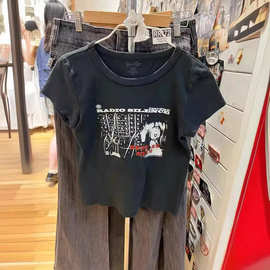 BM风新款Radio字母幽灵印花短袖T恤上衣bm棉正肩显瘦T恤女