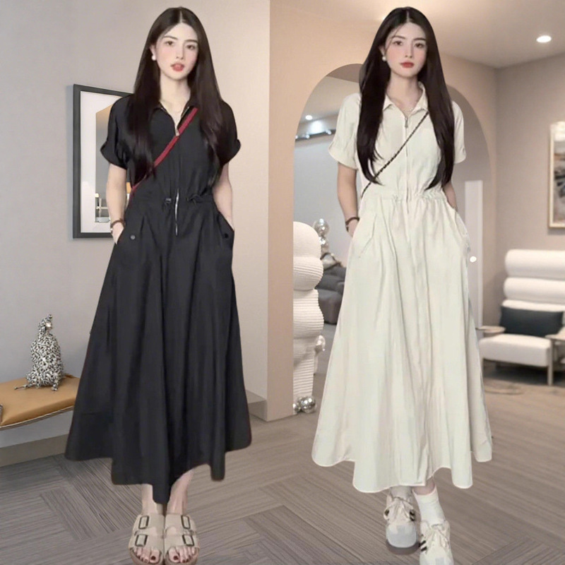 Shirt Dress for Women, Summer 2026 New Style, Casual, Waist-Cinching, Slimming, Elegant, Loose Fit, Plus Size, Long Dress That Covers the Body