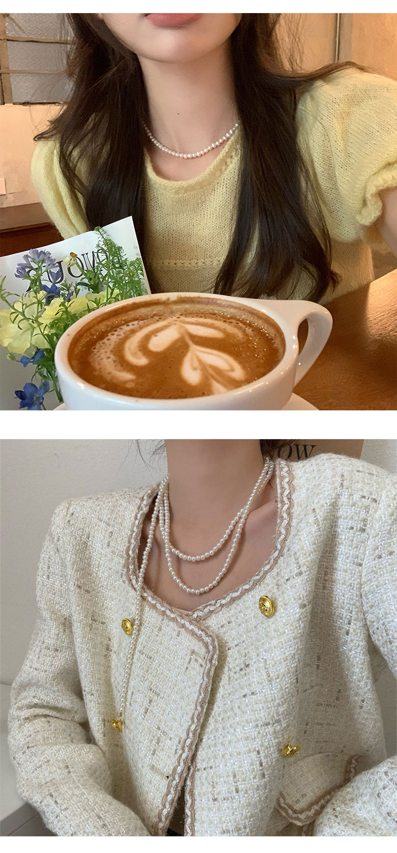 Fashion Round Copper Beaded Pearl Inlay Pearl Zircon Necklace 1 Piece