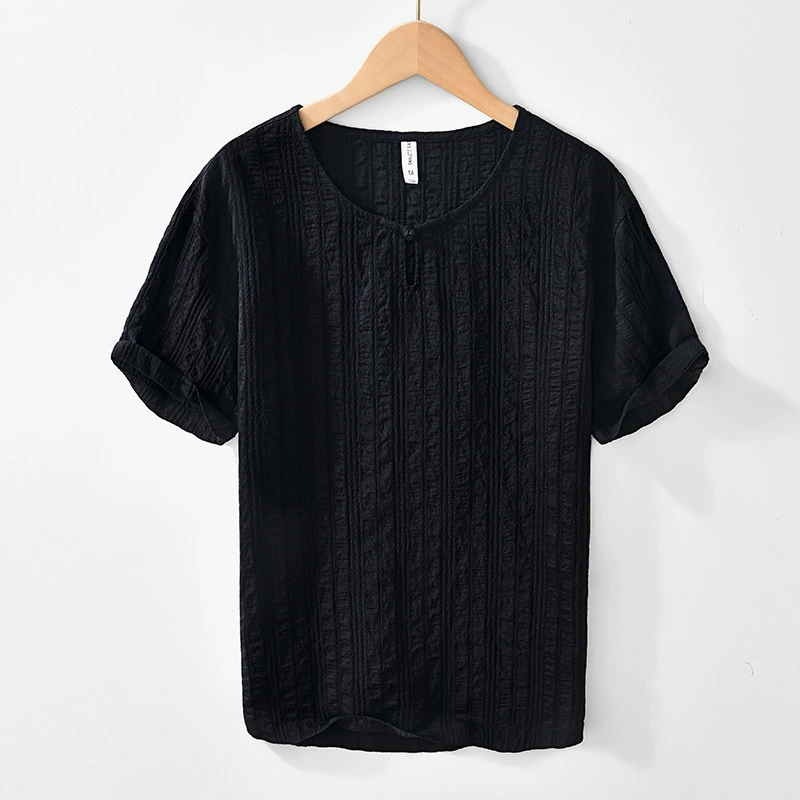 L154 Квадратная текстура жаккардовая футболка с V-образным вырезом