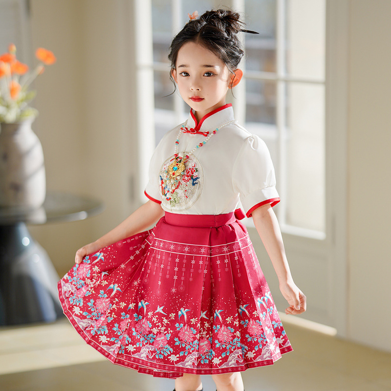 Ladycat-style Hanfu Dress Set for Summer 2024, New Arrival for Little Girls, Chinese Traditional Costume with Ancient Style, Children's Tang-style Dress
