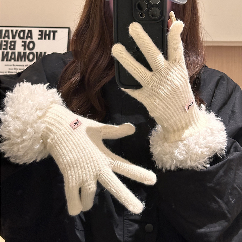 Korean Style Wool Curly Finger Gloves for Women in Winter Thickeneded Warm Knitted Gloves for Cycling Fingerless Touch Screen Windproof and Coldproof Korean Style Wool Curly Finger Gloves for Women in Winter Thickeneded Warm Knitted Gloves for Cycling Fingerless Touch Screen Windproof and Coldproof