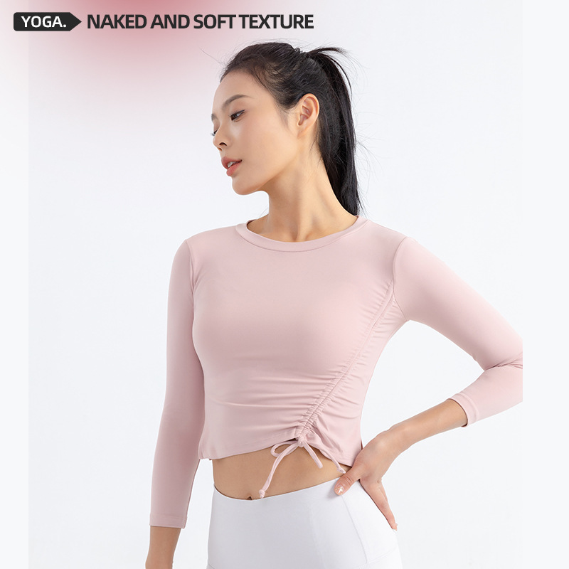 2024 primavera y verano nueva ropa de yoga para mujer adelgazamiento arco cordón apretado manga larga de secado rápido deportes fitness top