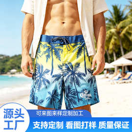 宽松冲浪短裤速干印花短裤男款大码大裤衩外贸爆款沙滩裤带内衬