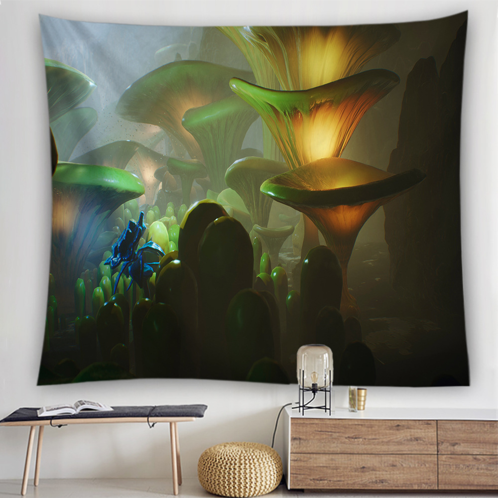 跨境ins背景布挂毯蘑菇植物波西米亚风磨毛DIY居家客厅壁毯挂布