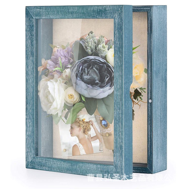 Marco de fotos de madera transparente Flip caja de presentación tridimensional hueco marco de fotos medalla caja de exhibición insecto flor seca caja de cuaderno