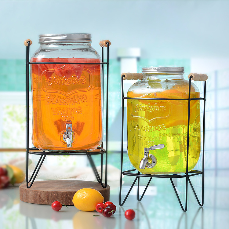 Entrega de 48 horas en nombre de la botella de vino de vidrio para el hogar con grifo, botella de agua fría, barril de bebidas propias, barril de cerveza, contenido de té de frutas