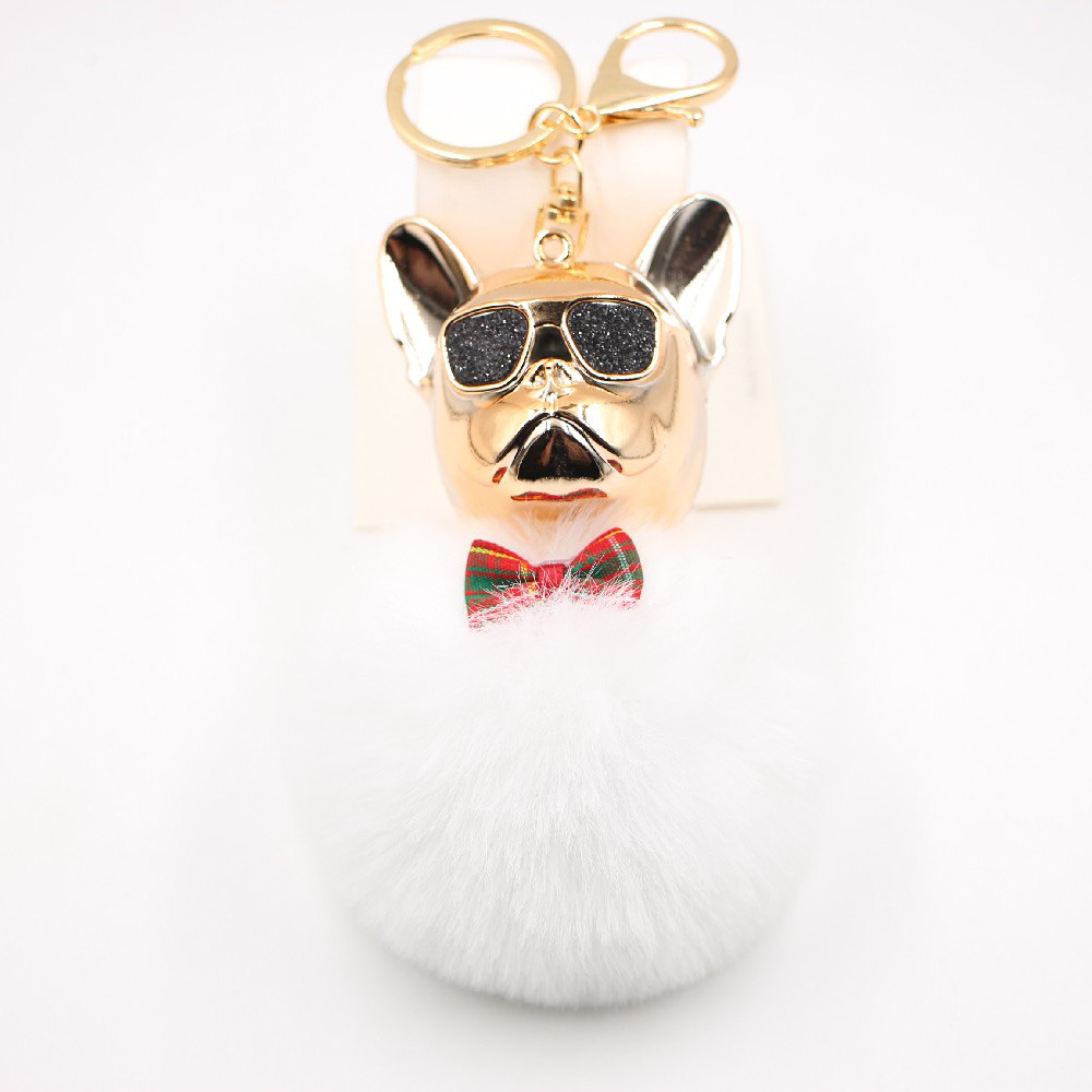 New Cross-border Cool Dog Creative Sunglasses French Bulldog Car Pendant Cute Dog Keychain Hair Ball Bag Pendant display picture 6