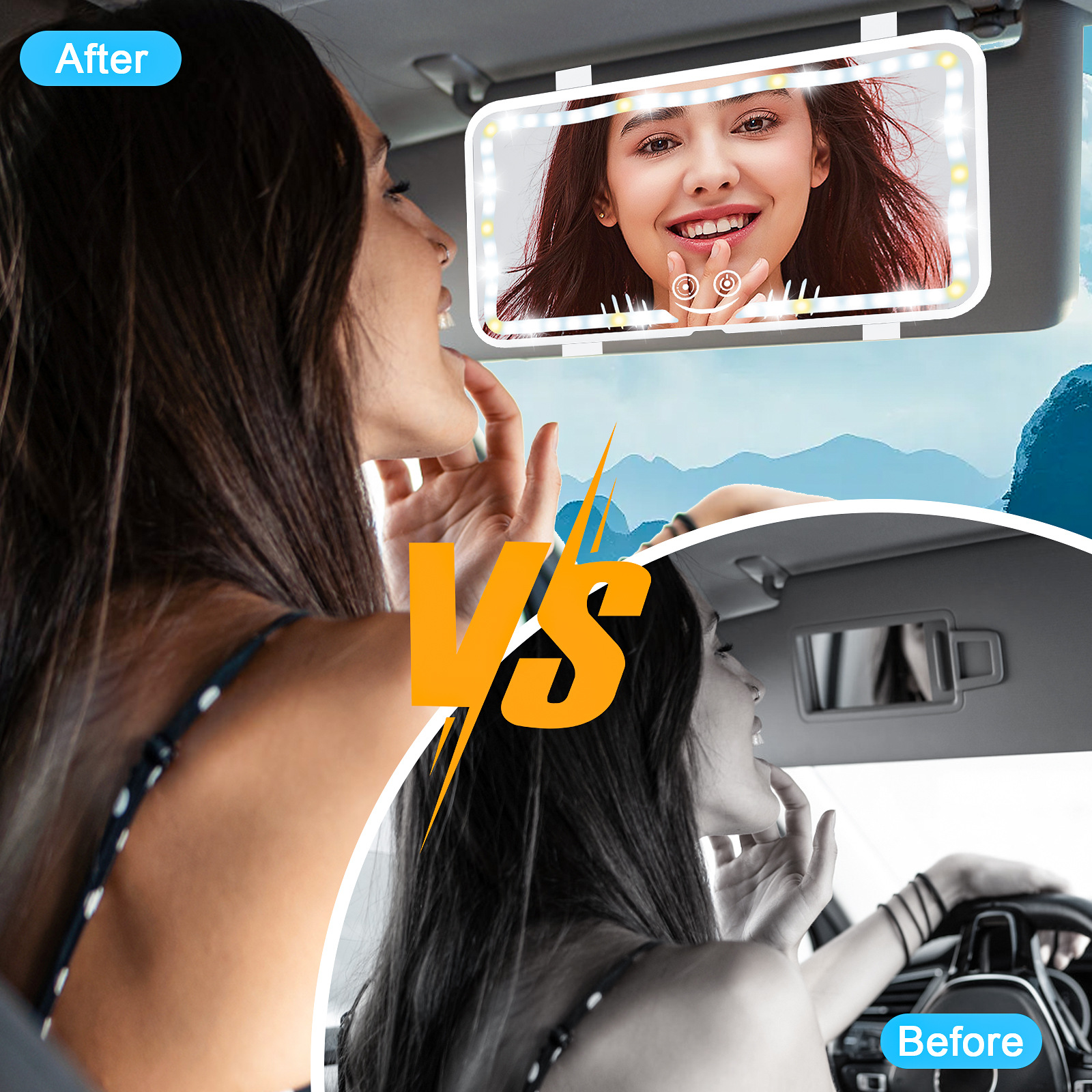 Cross-Border Car Sun Visor Makeup Mirror Led Car Makeup Mirror, New Appearance Design with Three Color Temperatures and Adjustable Lighting