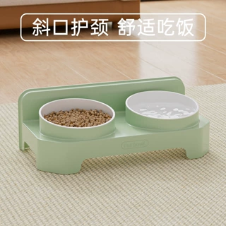 猫碗猫食盆猫咪饭碗双碗斜口狗狗碗喝水喂食碗护颈防打翻宠物用品