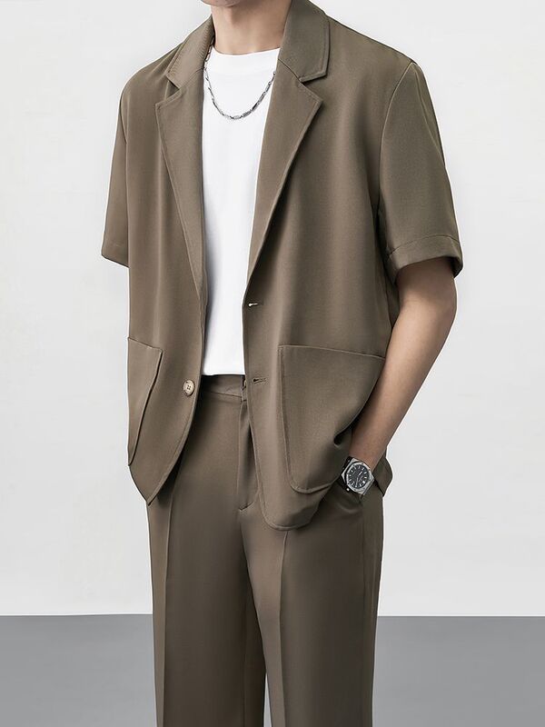 Shanlida Di High-End Men's Suit Jacket, Stylish and Mature Style, New Short-Sleeve Casual Suit for Men, Summer Thin