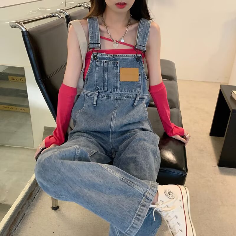 Women's Denim Overalls Spring and Autumn New Loose Slimming Plus Size Cargo Wide-Leg Drape Floor-Length Jumpsuit
