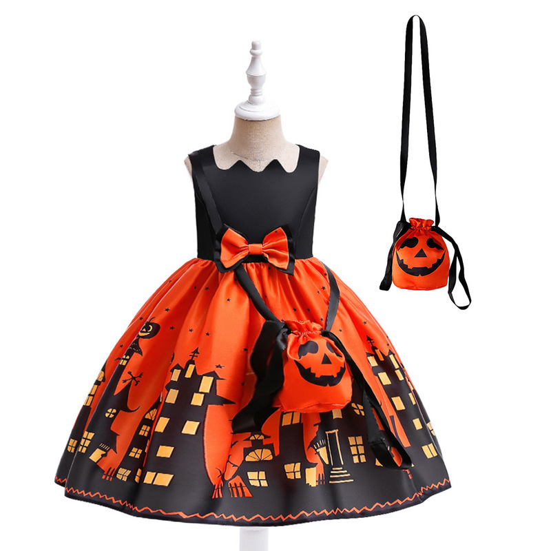 ハロウィンドレス 子供用コスプレ衣装 城の魔女プリントプリンセスドレス パーティーコスプレ衣装|undefined
