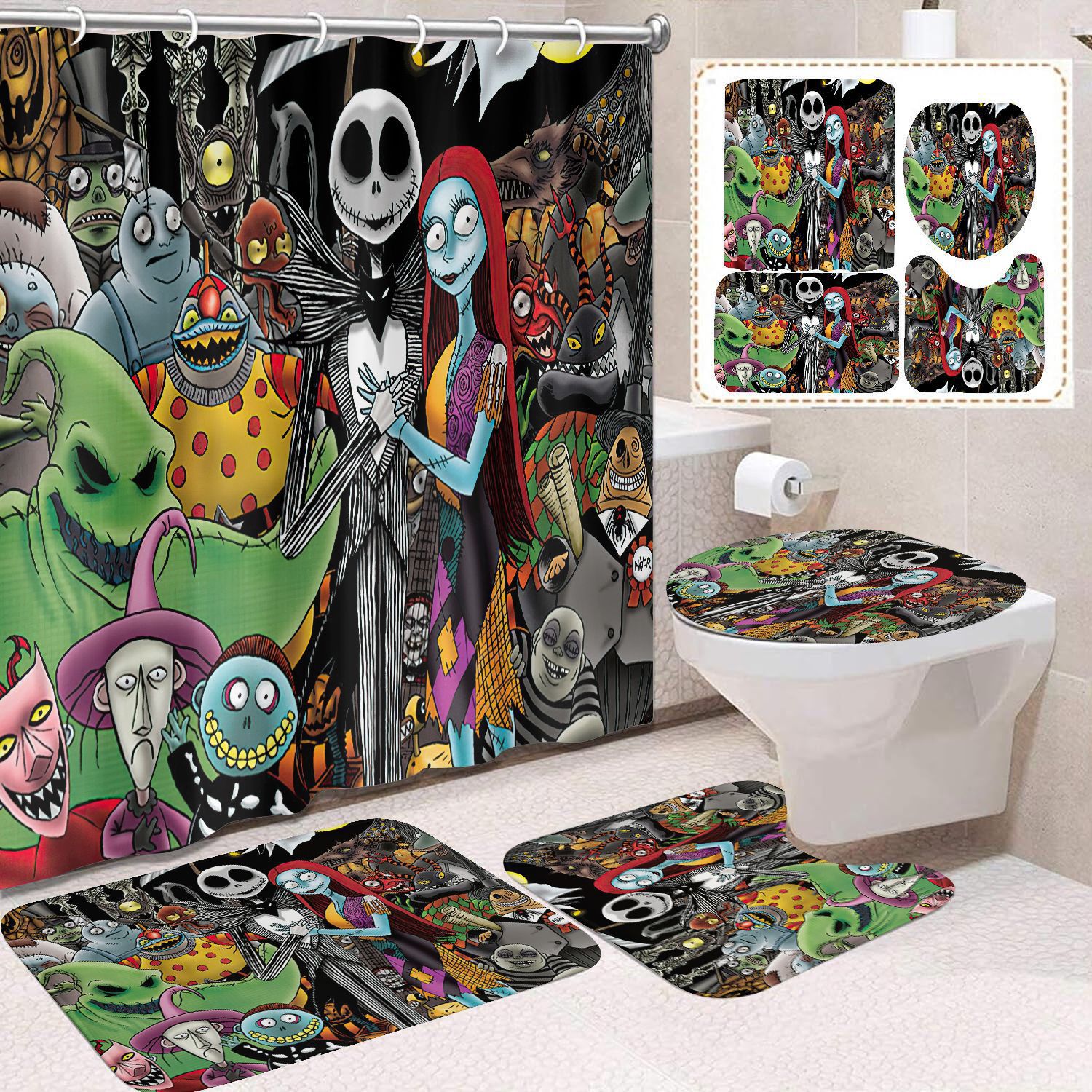 Ventas transfronterizas de Halloween cortina de baño cortina de noche terror impresión digital cortina de baño impermeable cortina de baño mayorista