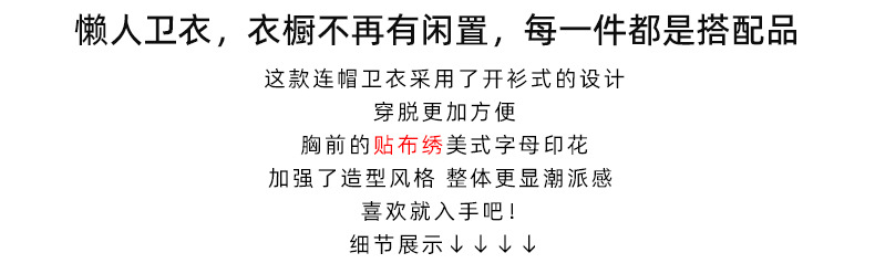 韩路日系男装 字母刺绣连帽开衫外套2022秋季新款潮牌情侣卫衣男详情6