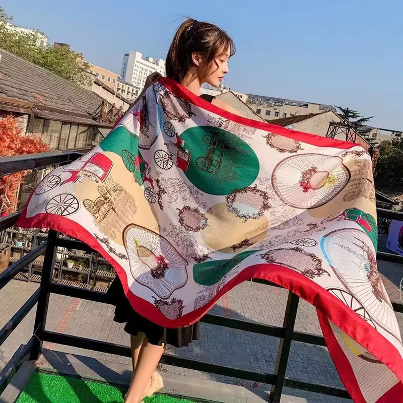 Sopa de satén de twill para mujeres 2025 bufandas de viento nacional de verano tibetanas bufandas de seda protector solar lago Qinghai turismo foto toalla de playa