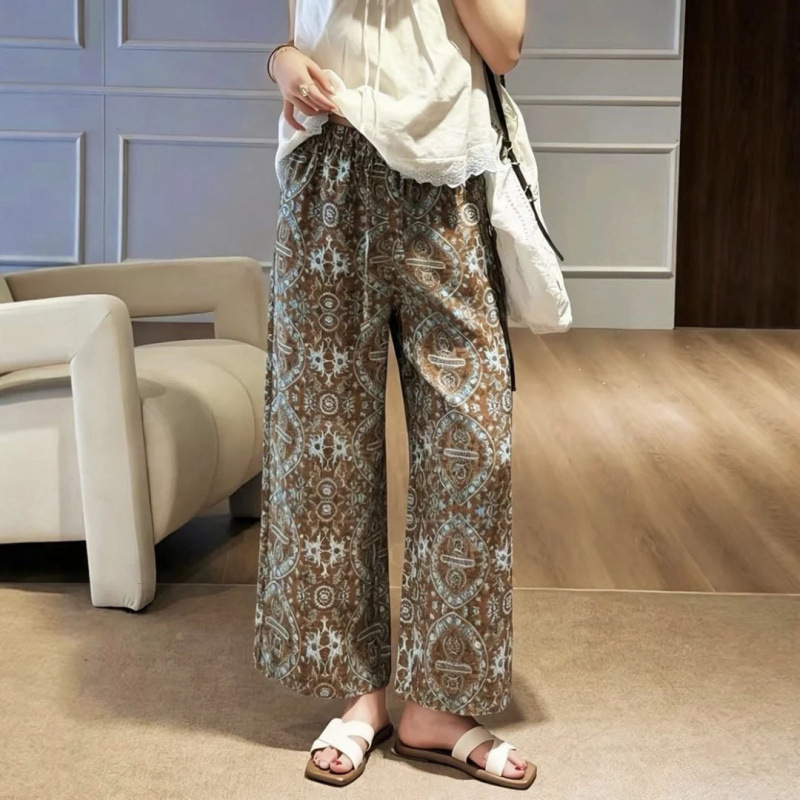 Old Money Style Cropped Granny Pants with Retro Print, 2026 Summer New Thin High-Waisted Slimming Cropped Wide-Leg Pants for Women Old Money Style Cropped Granny Pants with Retro Print, 2026 Summer New Thin High-Waisted Slimming Cropped Wide-Leg Pants for Women