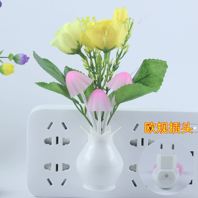 Mushroom LED lamp, 4‑LED, light‑control sensor, colorful rose base, 0.5 W, EU/US options