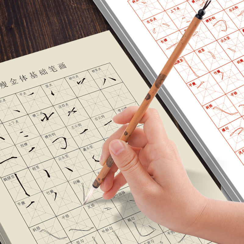 Beginners of Slim Gold Body Copywriting Copybook Strokes Radical Control Pen Training Brush Calligraphy Copying Sticker