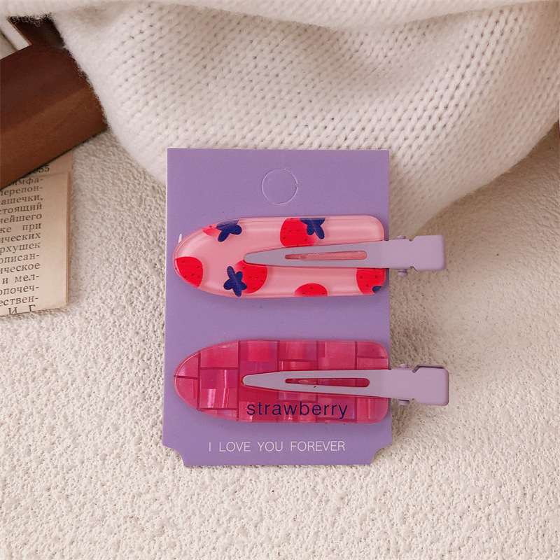 Dulces y lindos clips para el cabello sin marcas de fresa coreana para mujeres, clips laterales para la frente, clips para el cabello de alto nivel, clips para el cabello