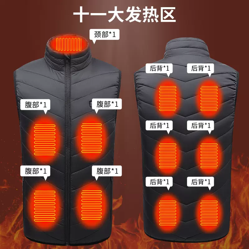 跨境爆款发热马甲双控十一区加热棉背心 USB智能电热恒温发热棉服