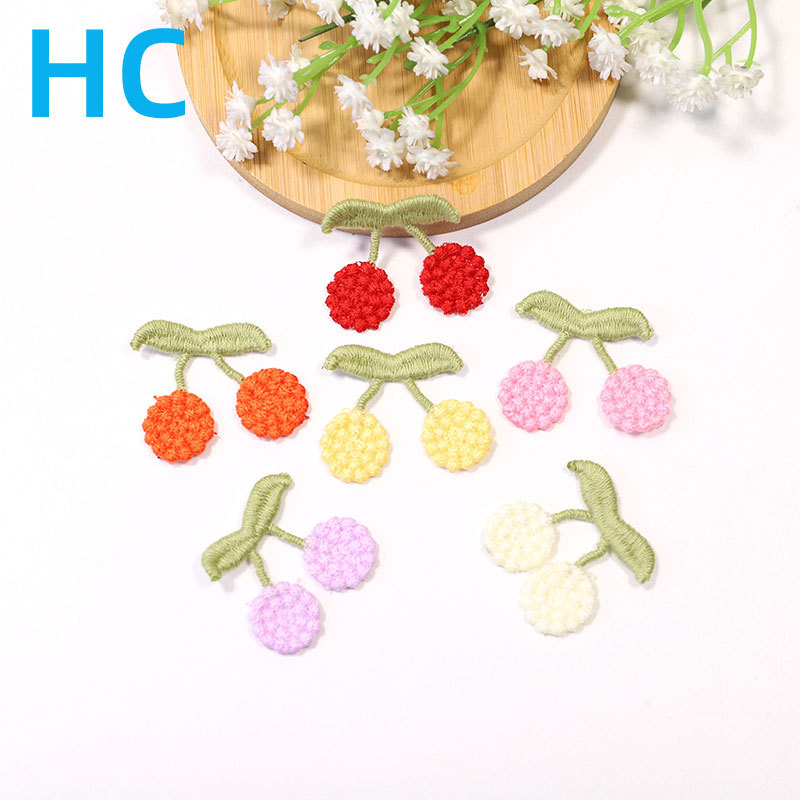 女孩饰品童装书包辅料装饰补丁贴片 甜美搭配单色樱桃刺绣布贴