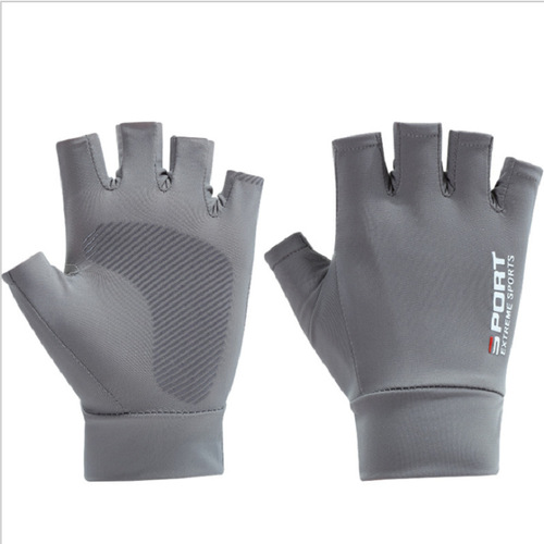 Summer sun protection gloves with two fingers exposed, fishing gloves, ice silk, fitness and cycling, high elastic nylon ice silk, UV protection
