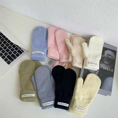 2023 Autumn/Winter New Fake Fox Fleece Lined Knitted Mittens for Women, Students, Cute Cycling Gloves